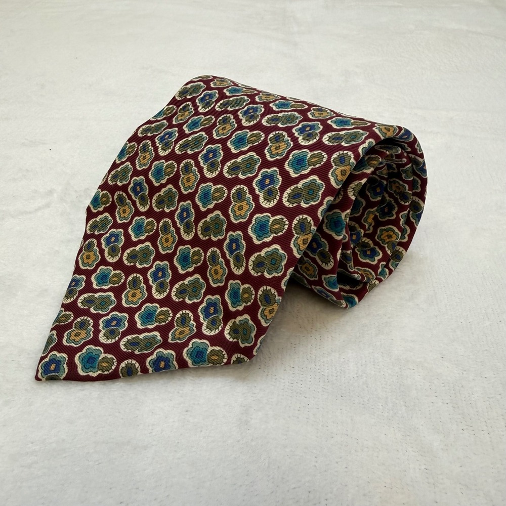 Christian Dior Monsieur Silk Tie Burgundy Floral Medallion Designer USA Made